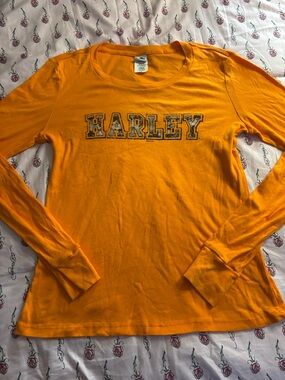 Harley-Davidson Long Sleeve Tee in Bright Orange with Black Logo